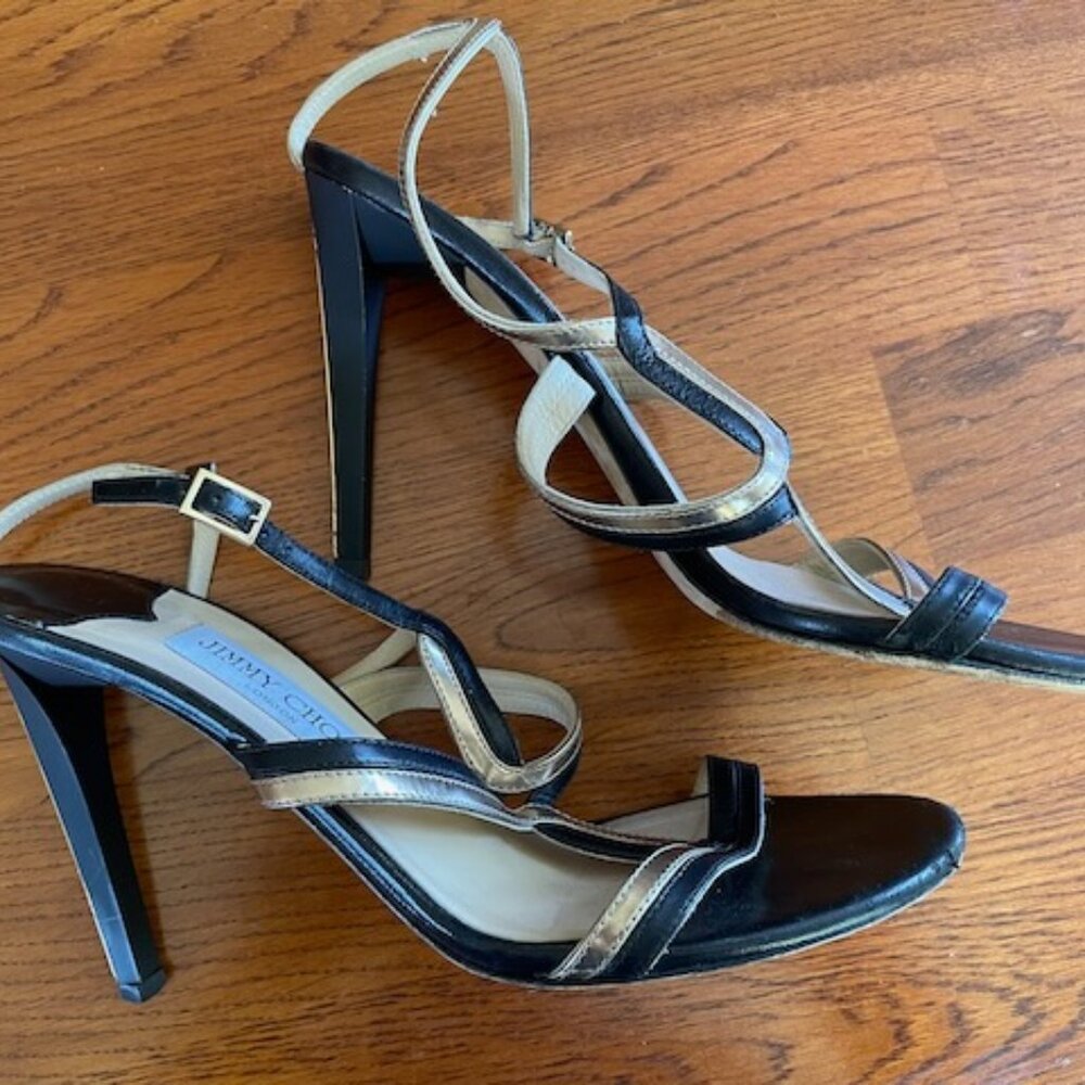 Jimmy Choo black and gold high-heeled sandals, size 40